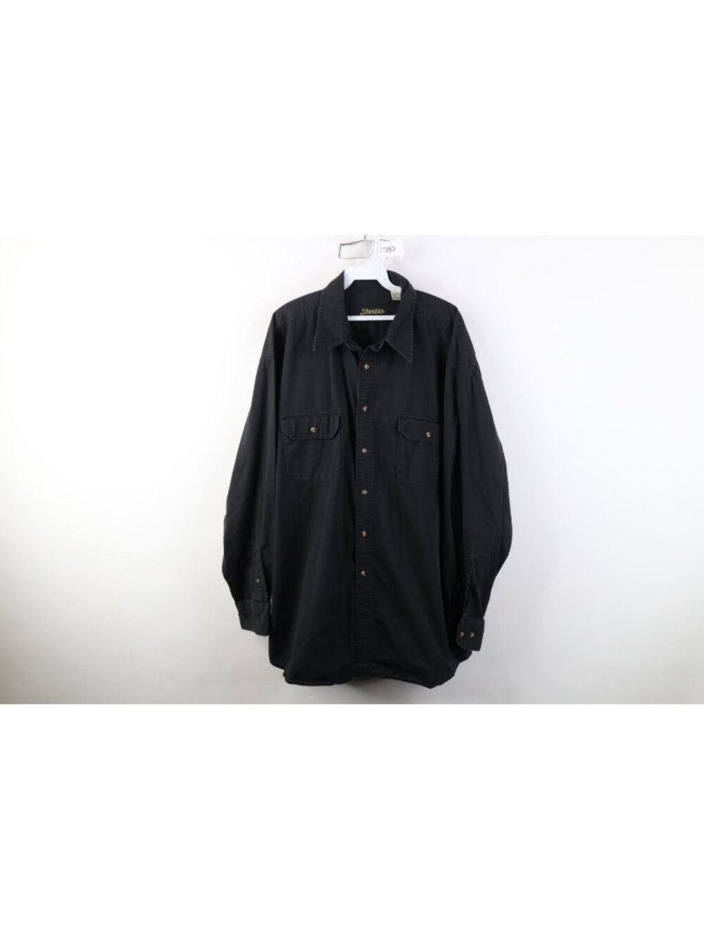 Vintage 90s Streetwear Mens XL Faded Cotton Twill Collared Button Shirt Black